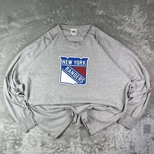 VTG Rangers Longsleeve Shirt Gray NHL Hockey LEE Sport Nutmeg Crewneck Mens L